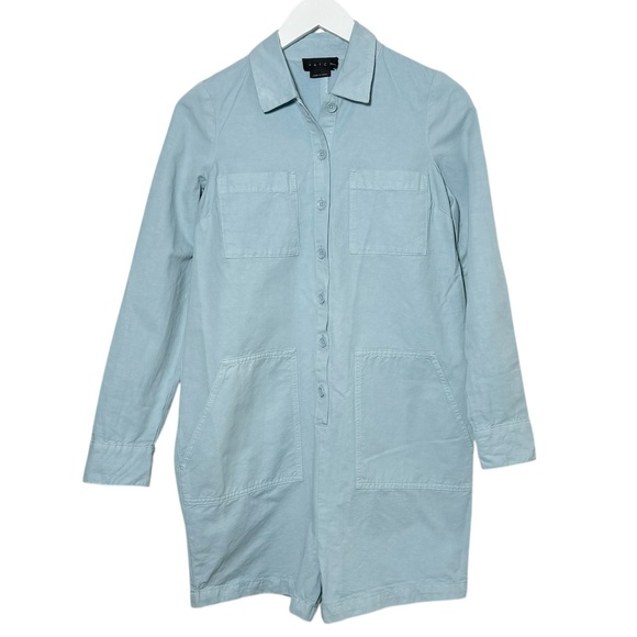 Hatch The Utility Maternity Romper Sky Blue Cotton Linen Size 0 - Picture 3 of 10